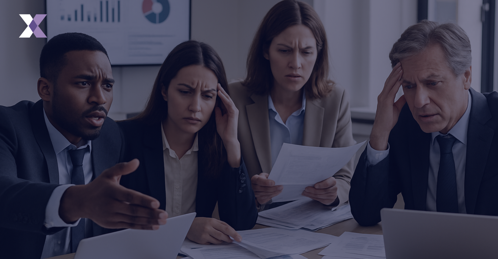 four people getting stressed about their proxy statements