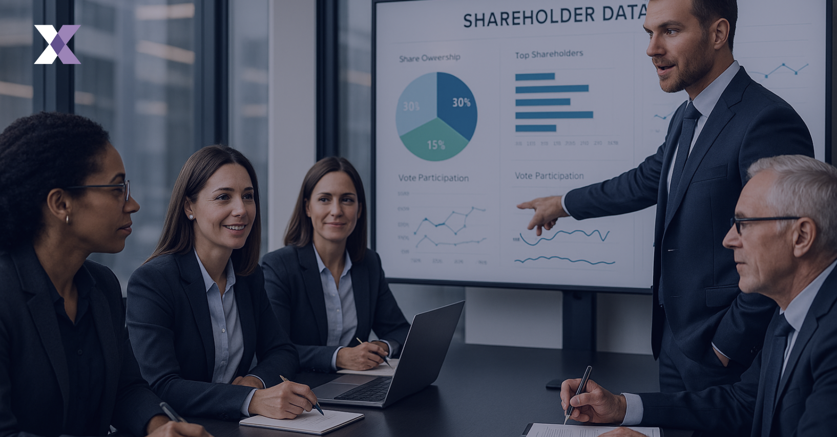 A room full of managers discussing shareholder insights