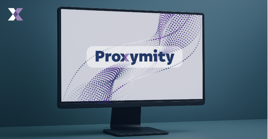 A screen showing Proxymity logo to represent Real-time analytics and connectivity